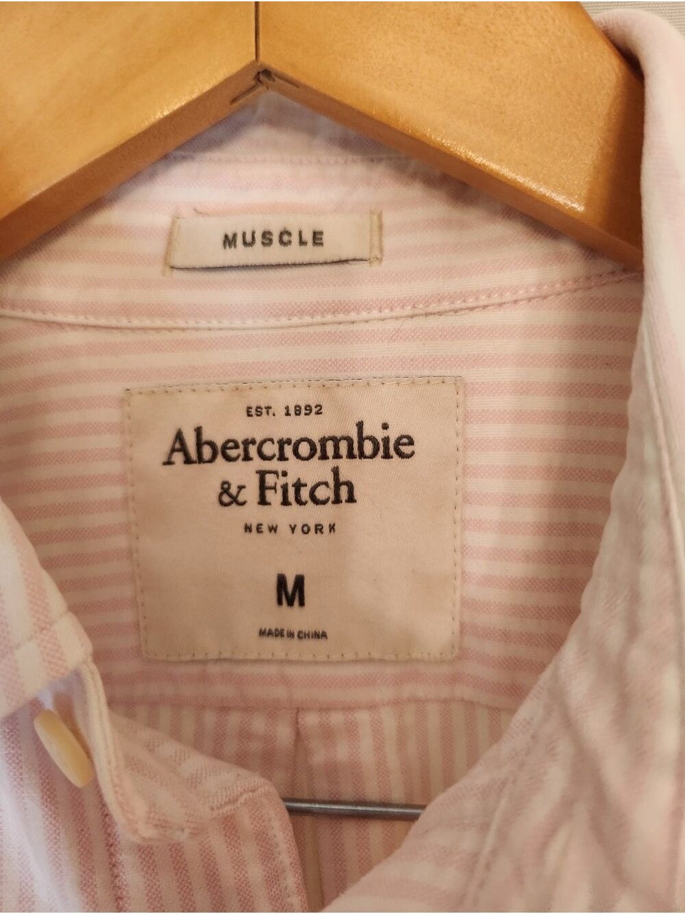 Abercrombie & Fitch Men's M Pink White Striped Oxford Muscle Button Down Shirt - Picture 2 of 11